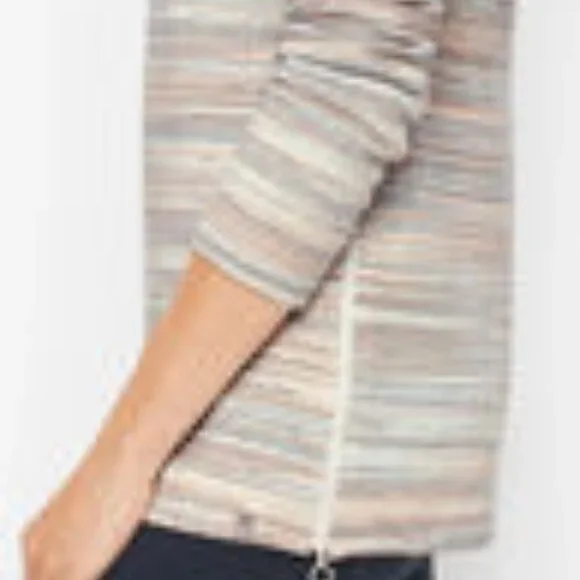 Talbots Featherweight Fleece Zip Hem‎ Pullover Space Dye Stripe Petite (Size L) - Picture 8 of 14
